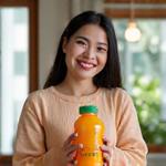 Nurul Aishah memegang botol jus Tropika Nectar